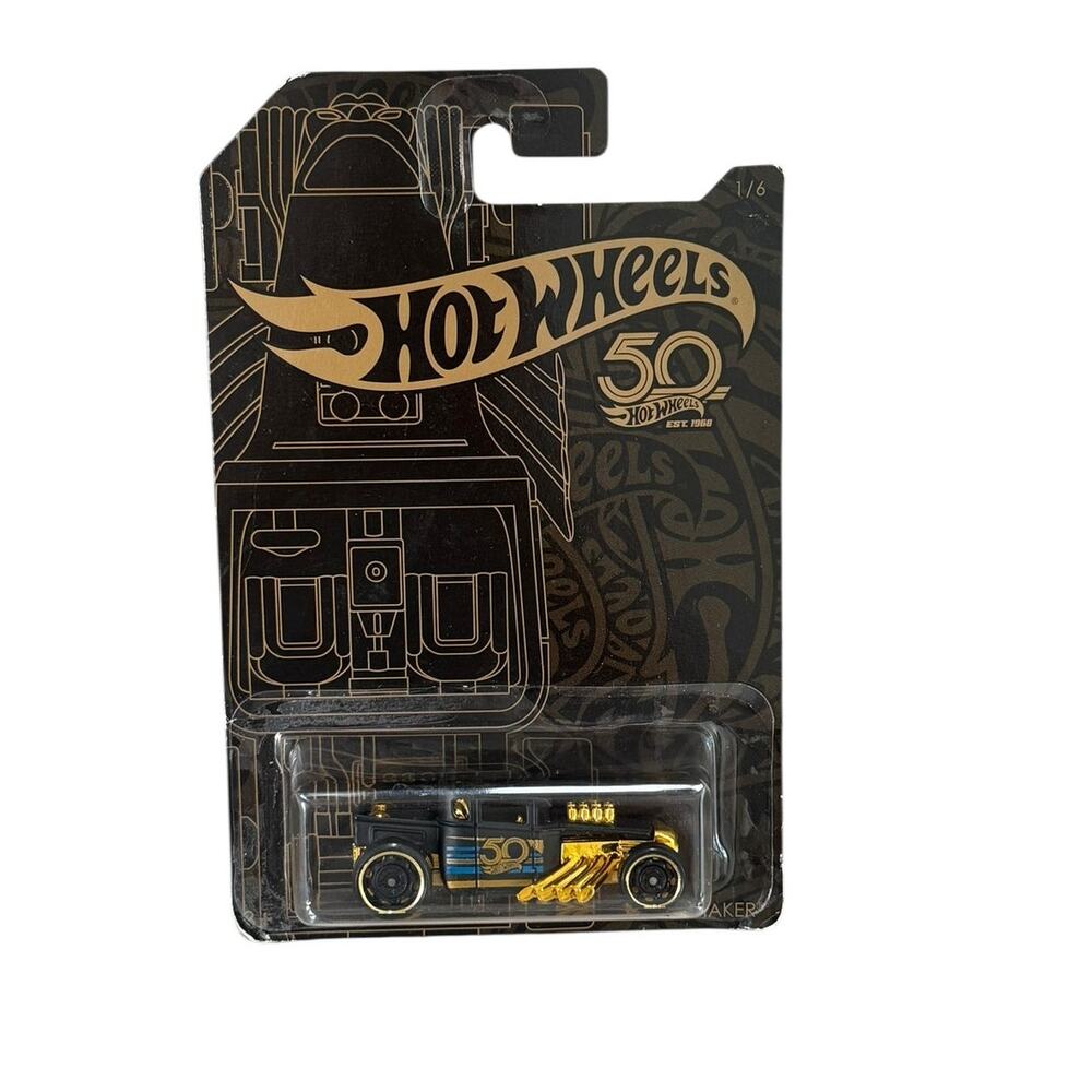Hot Wheels 50th Anniversary Black Gold Series Bone Shaker Diecast Car 1/64 Scale